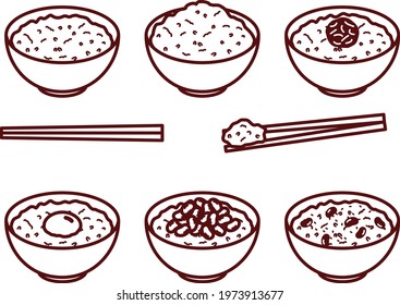 Illustration set rice in bowl
