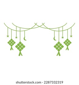 Illustration einer Reihe von Reisknödel oder Ketupat mit Stern und Halbmond als Laternenschmuck für eidgefeierte Vektorgrafik-Design-Stil