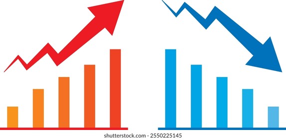 Conjunto de ilustración de gráficos ascendentes y decrecientes