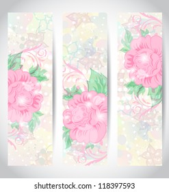 Illustration set romantic beautiful cards with flower - vector