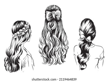 illustration set of romantic braided hairstyles