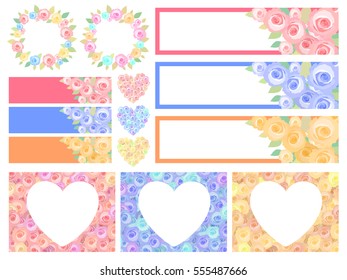 Illustration set of rose frame