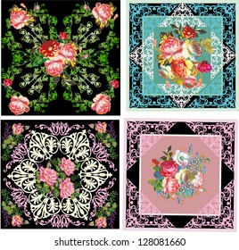 Illustration mit quadratischen Rosendekorationen