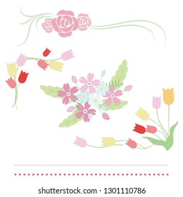 Illustration set of roses, tulips and forget-me-nots
