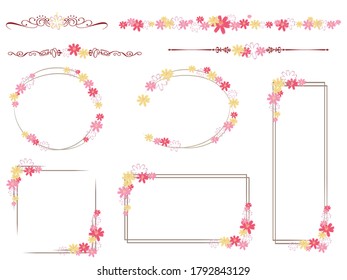 Illustration einer Reihe von Linien und Rahmen mit Kosmos Blumen.