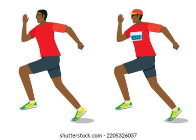 Illustration Set Of A Running 8th Life Black Man. Running, Jogging Fitness, Health Maintenance, White Background