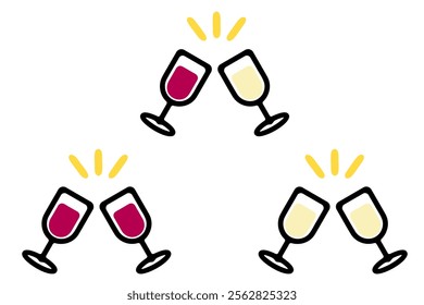 Illustration set of scene of toasting with a glass of wine