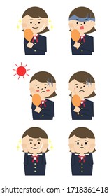 Illustration set of school girl with skin trouble