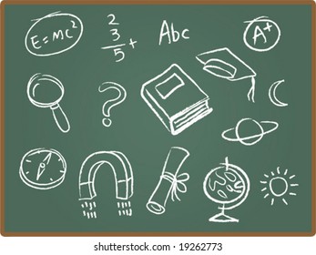 Illustration Set of school icons on chalkboard