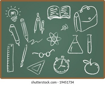 Illustration Set of school icons on chalkboard