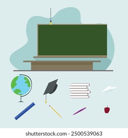 An illustration with a set of school objects on the school theme