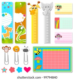 illustration of set of school stationery in animal theme