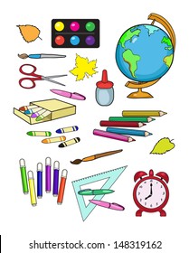 Illustration set of school supplies.