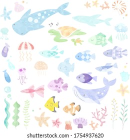 Illustration set of sea animals