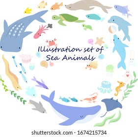 Illustration set of sea animals(simple)