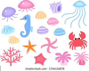 Illustration set of sea creatures
