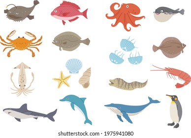 
Illustration set of sea creatures