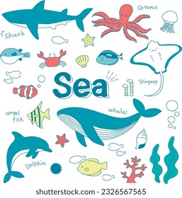
Illustration set of sea creatures