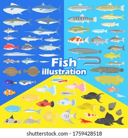 Illustration set of sea and river fish.