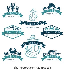 Illustration set of seafood Labels in retro style.Vector