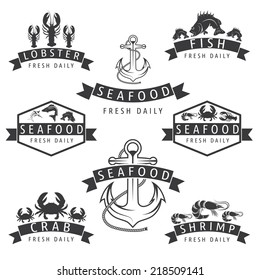 Illustration set of seafood Labels in retro style.Vector