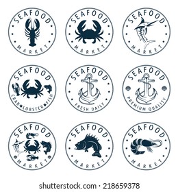 Illustration set of seafood Labels in retro style.Vector