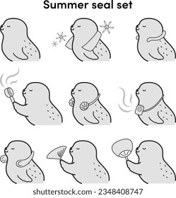 Illustration set of seals using cool goods(black and white)