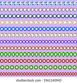 Ilustración de un conjunto de bordas sin fisuras hechas de gemas de diferentes formas y cortes.