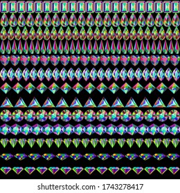 Illustration from a set of seamless borders from precious stones of various colors of shapes and cuts.