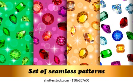 Illustration set of seamless patterns with jewelry gems