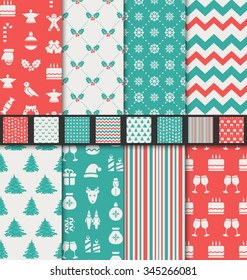 Illustration Set Seamless Textures for Winter Holidays, Vintage Wallpapers - Vector