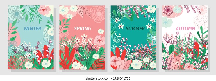 Illustration set season element or flowers background, winter, spring, summer, autumn, Design for banner, cover, templates, posters.