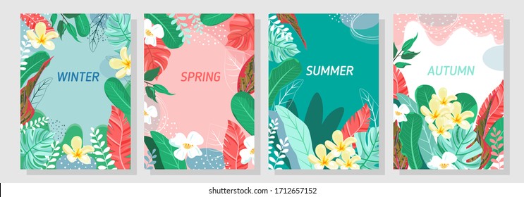 Illustration set season element or nature background, winter, spring, summer, autumn, banner, cover, templates, posters.