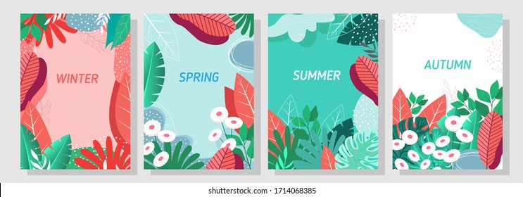 Illustration set season element or nature background, winter, spring, summer, autumn, banner, cover, templates, posters.