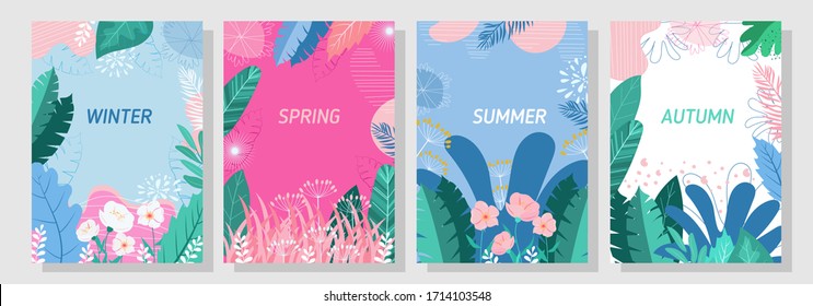 Illustration set season element or nature background, winter, spring, summer, autumn, banner, cover, templates, posters.