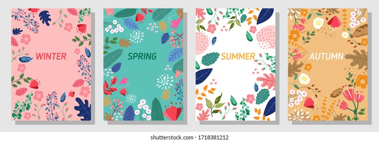 Illustration Set Season Element Or Nature Background, Winter, Spring, Summer, Autumn, Banner, Cover, Templates, Posters.