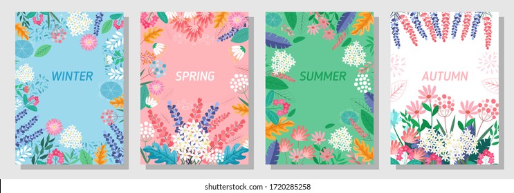 Conjunto de ilustração elemento de temporada ou fundo de natureza, inverno, primavera, verão, outono, banner, capa, modelos, cartazes.