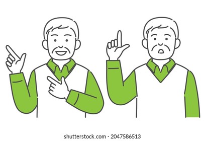 Illustration set of senior men pointing up or pointing.Vector data that is easy to edit.