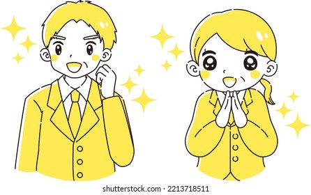 Illustration set of senior men and women wearing suits with a fluttering smile