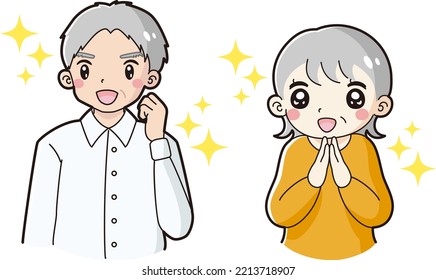 Illustration set of senior men and women with a fluttering smile