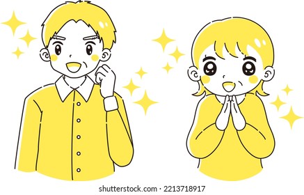 Illustration set of senior men and women with a fluttering smile