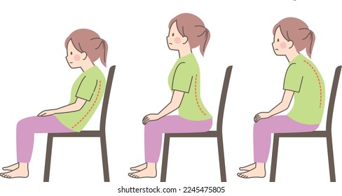 Illustration set of senior woman sitting bad posture