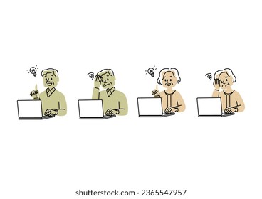Illustration set of seniors using laptops