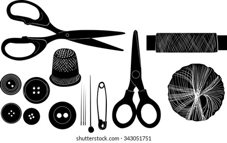 illustration with set of sewing items isolated on white background