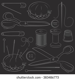  Illustration of set sewing supplies. Vector