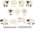 Illustration set of sheep characters in various poses