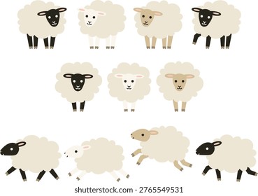 Illustration set of sheep characters in various poses