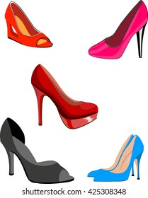 illustration set of shoes colorful print vector