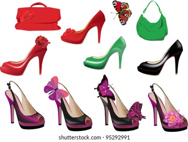 illustration with set of shoes isolated on white background