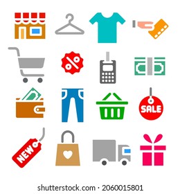 illustration of the set shopping and sale colorful icons